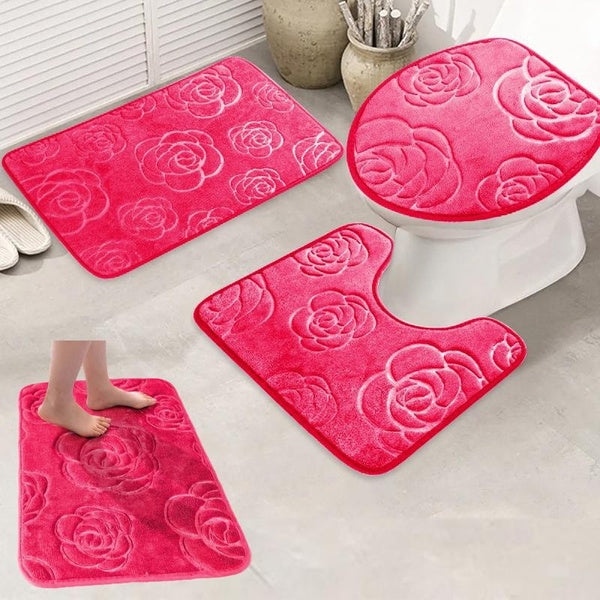 (1-3 Pcs)Bathroom Bath Mat Set Soft Non Slip Cobblestone Mat Bathroom Rug Absorbent Shower Carpets Toilet Lid Cover Floor