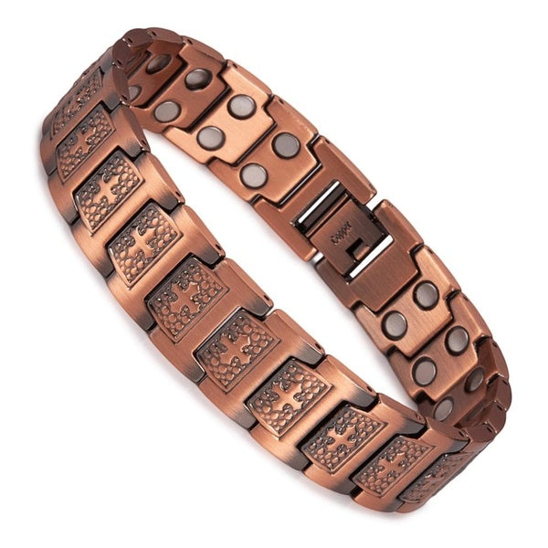 Pure Copper Magnetic Bracelets for Men Hnad Chain Cross 15mm Wide Health Energy Wristband High Magnets Jewelry