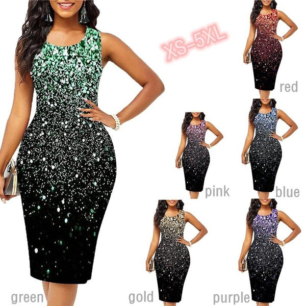 Women's Star Sky Fashion Printing Round Neck Sleeveless Tank Top Evening Dress Women