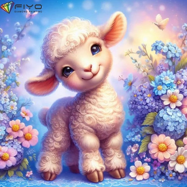 FIYO DIY 5D Cartoon Sheep Diamond Painting Full Drill with Number Kits Home and Kitchen Fashion Mosaic Diamond Painting Canvas Wall Decoration Gift C