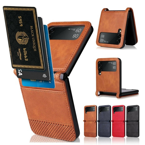 Étui en cuir pour Samsung Galaxy Z Flip5 Flip 5 4 3 Flip4 Flip3 5G fentes porte-cartes hybrides protection téléphone portefeuille couverture Funda Co