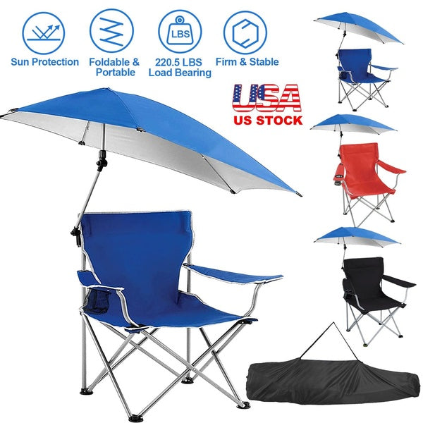 Camping Chair with Canopy Adults Kids Beach Chair with Umbrella Foldable Outdoor Hiking Chair with Cup Holder Carry Bag for Backpacking Pool Travel L