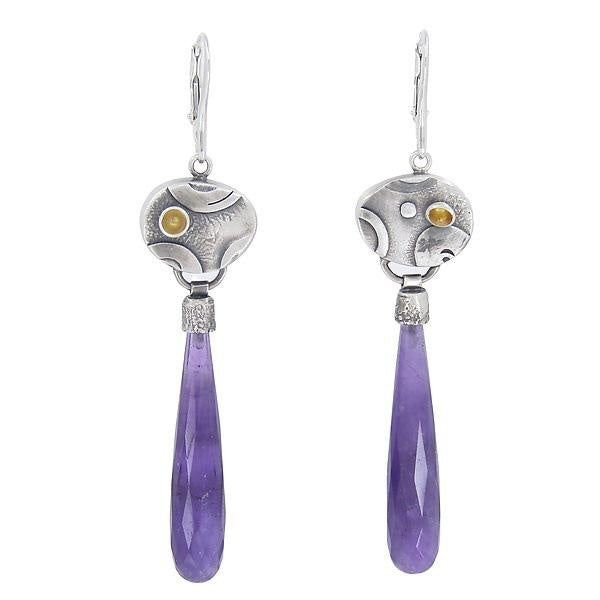 Bohemian Style Earrings for Women Purple Stone Pendant Earrings Fashion Round Silver Colour Earrings Swing Earrings Party Gift Jewelry