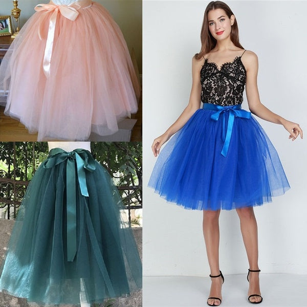 5 Layers 65cm Fashion Tulle Skirt Pleated Tutu Skirts Womens Lolita Petticoat Bridesmaids Vintage Midi Skirt