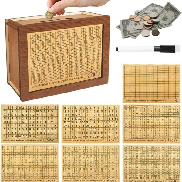 Tirelire rétro 5000-10000 € Tirelire Magique Tirelire pour Argent Enfants Adultes pour économiser des économies Banques en Bois