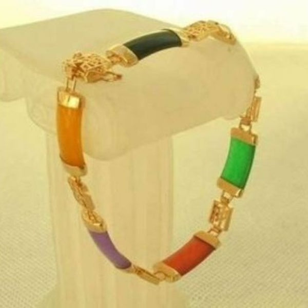 BRACELET JADE COLORÉ PLAQUÉ OR 18KGP CHARMANT DE MODE AAA