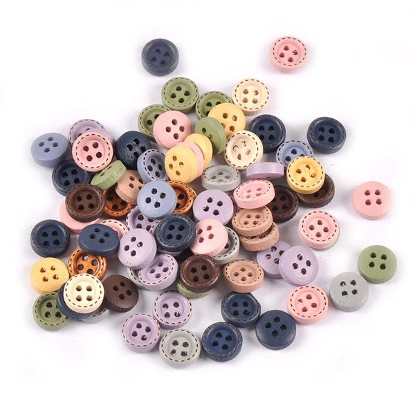 100pcs Mixed Color Wood Buttons For Handwork DIY Scrapbooking Crafts Sewing Accessories Clothing Supplies Home Decor 10mm MT2599