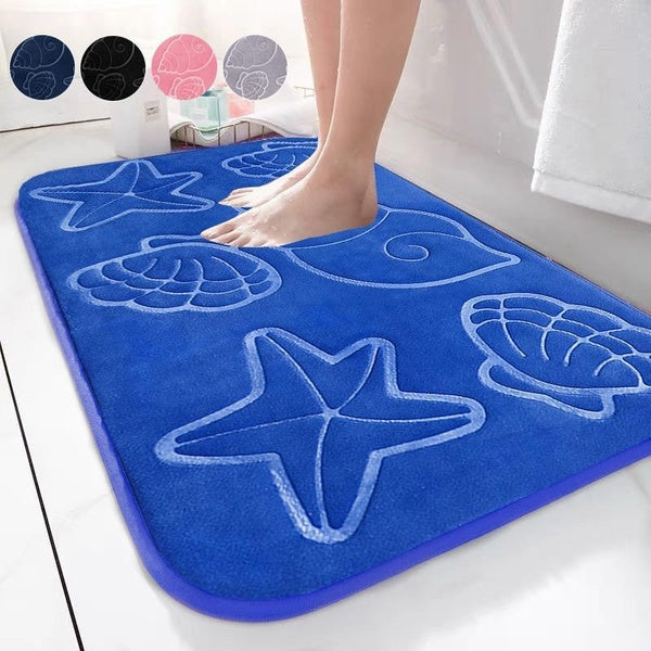 1pc Shell & Starfish Embossed Absorbent Bathtub Mat, Premium Bathroom Rug Non-slip Floor Mat, Super Soft And Comfortable Bath Mat, Quick Dry Toilet S