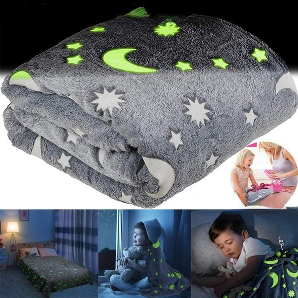 Glow In The Dark Throw Blanket Moon Star Personalized Christmas -birthday Gifts For Girls Boys And Adults Cozy Super Soft Plush Fleece Throw Blanket