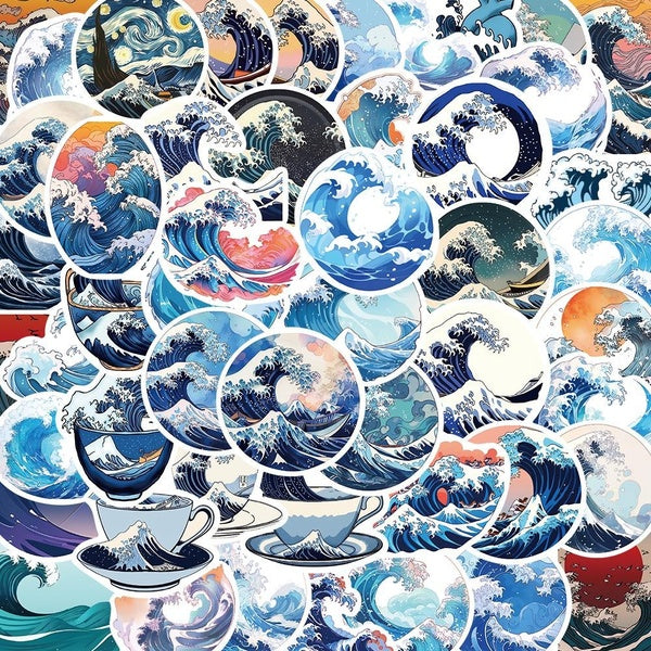 10-50pcs Cartoon The Great Wave stickers Ukiyoe beautiful ocean wave stickers Graffiti Stickers for DIY Luggage Laptop Skateboard Motorcycle Bicycle
