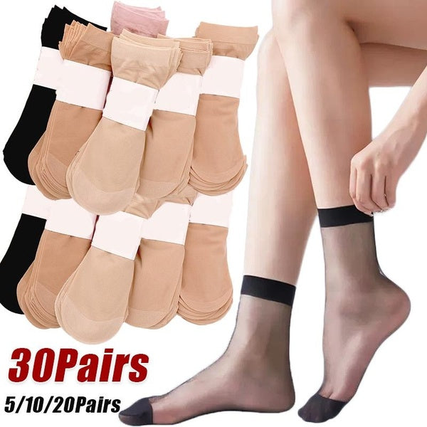 5-10-20-30Pairs Summer Female Short Skin Socks Women's Thin Crystal Transparent Girl Ankle Silk Smooth Non-slip Suitable Socks