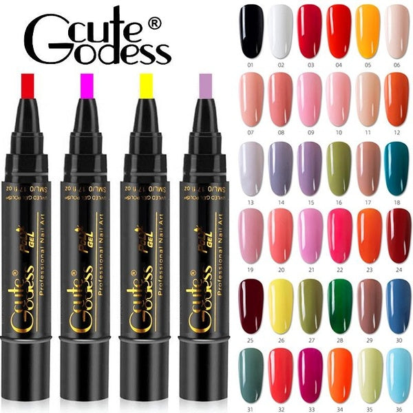 36 Colors One Step Nail Varnish Pen Glitter 3 In 1 Nail Art Color Gel Polish Easy To Use UV Gel Painting Glue