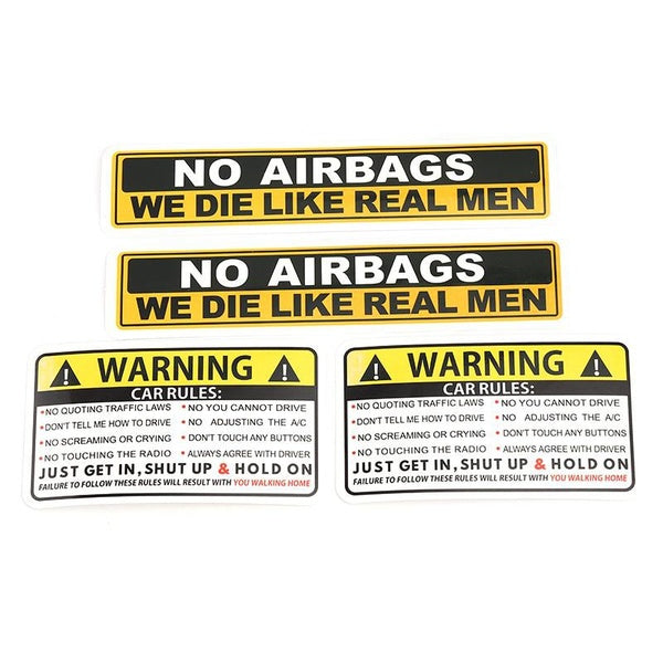 2Pcs Car Sticker Decal Safety Warning Rules Decal PVC Car Stickers Auto NO AIRBAGS WE DIE LIKE REAL MEN 2Styles
