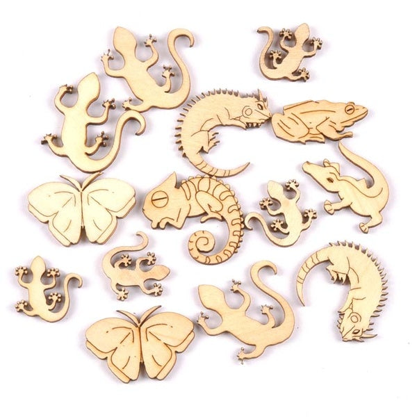 25-35mm 20 pcs Mixte Reptile - gecko Ornement En Bois Pour Scrapbook Bois DIY Artisanat Décoration de La Maison Accessoires À La Main M1936