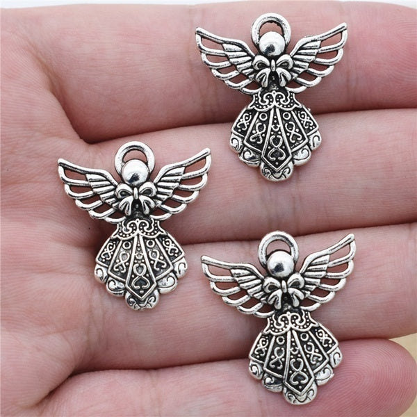 7pcs Antique Silver Wing Guardian Angel Charms Beads Pendants for Jewelry 27*24 mm Making DIY Handmade Bracelet Necklace