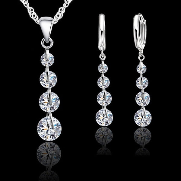 Romantic 925 Sterling Silver Link Chain Crystal Pendant Jewelry Set For Women Choker Wedding Jewelry Set