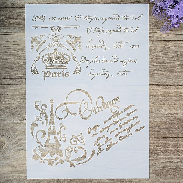 A4 A3 A2 Size DIY Craft Layering French Script Stencil For Wall Painting Scrapbooking Stamping Stamp Album Decorative Embossing Paper Card