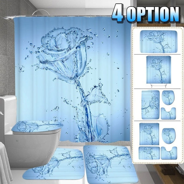 1-3-4 Pcs Salle De Bains Ensemble 3D Impression Romantique Eau Rose Étanche Salle De Bains Rideau De Douche Toilette Couverture Tapis Antidérapant Ta
