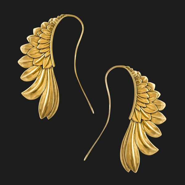 Nouvelle mode dames vintage personnalisé or ailes d'ange boucles d'oreilles pendantes avec argent plaqué plumes bijoux cadeau pour ses belles boucles