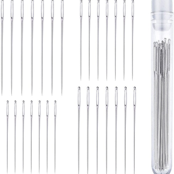 28 PCS Large Eye Sharp Sewing Needles 1.5-2.5 In - Stainless Steel Hand Quilting Needles Four Sizes In A Handy Storage Tube