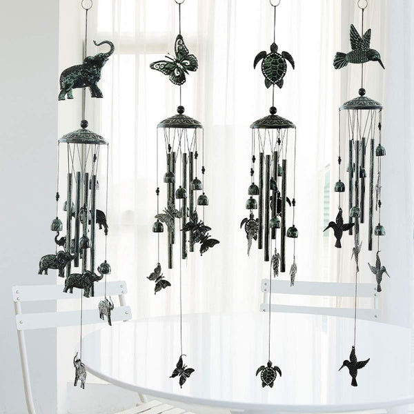 Green Retro Animal Iron Wind Chimes Waterproof Metal Wind Bells with 4 Aluminum Tubes 6 Bells Romantic Wind Chime for Home