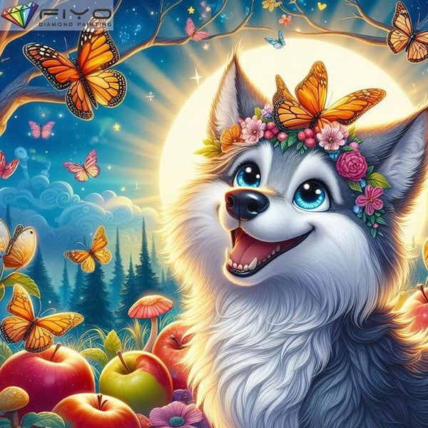 FIYO Butterfly and Wolf DIY 5D Diamond Painting Full Drill with Number Kits Home and Kitchen Fashion Mosaic Diamond Painting Canvas Wall Decoration G