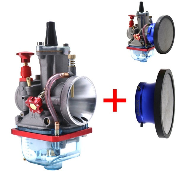 Upgraded 28-30-32-34mm Carburetor Transparent Float Chamber Carb with Intake Air Filter Kit Adjustable Injector Needle for Scooter Motorbike Motorcyc