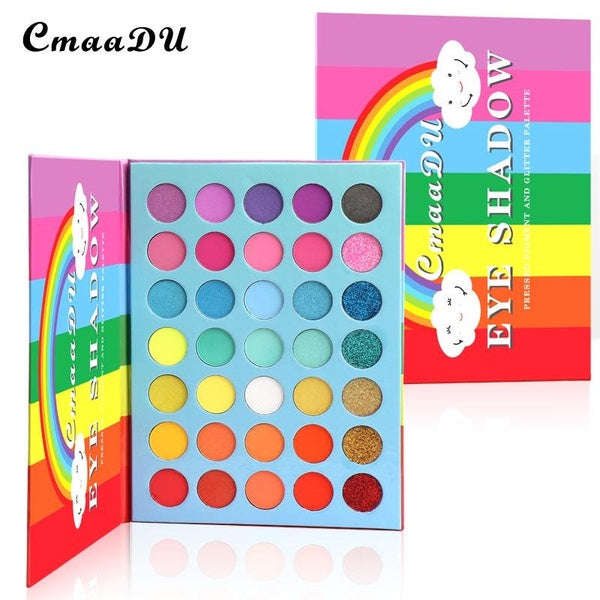 CmaaDu Fashion New Girl Must-have Beauty 35 Colors Rainbow Neon Matte Eyeshadow Sequin Metallic Waterproof Shimmer Glitter Eye Shadow Palette Long La