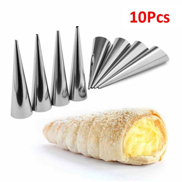 10Pcs Conical Tube Cone Roll Moulds,Stainless Steel Cream Horn Molds,Bread Baking Mold Kitchen Baking Tool(12cm-14cm)