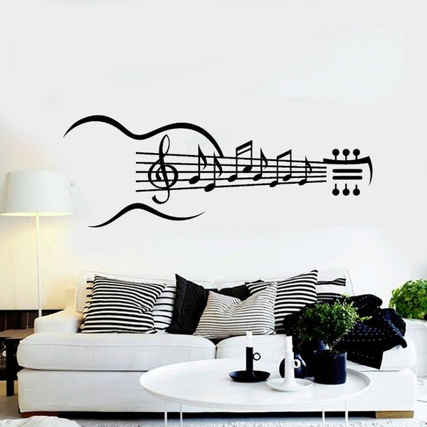 Guitar Instrument Vinyl Wall Decal Guitar Music Notes Bedroom Living Room Stickers Removable Art Home Decoration .