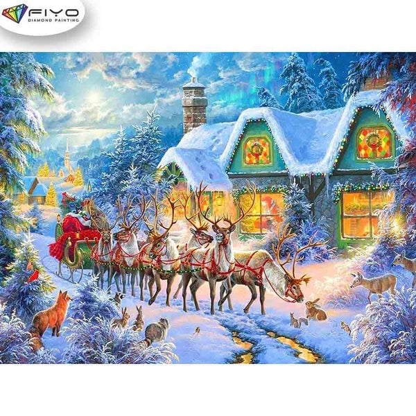 FIYO Elk and House Diamond Painting Kits for Adults DIY 5D Diamond Mosaic Diamond Painting Home and Kitchen Fashion Canvas Pictures Wall Decoration G