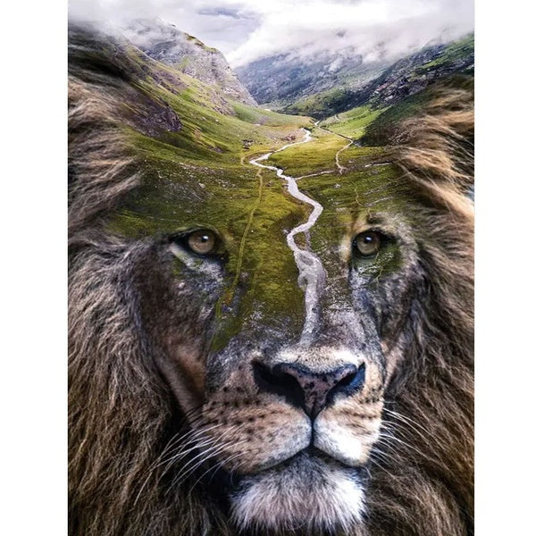 DIY 5D Lion View Pattern Round-Square Diamond Painting Full Drill Diamond Painting with Number Kits Home and Kitchen Fashion Crystal Rhinestone Cross