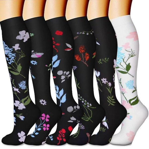 1-5 Pairs Compression Socks For Women And Men, Support Knee High Socks 15-20 Mmhg Cute Printed Compression Socks For Nurses,Athletic,Flying