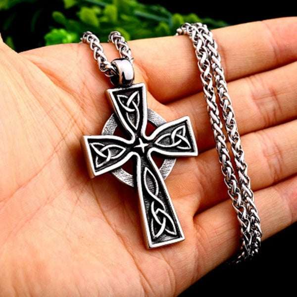 Men's Titanium Steel Celtic Cross Ring Necklace Pendant Fashion Vintage Jewelry
