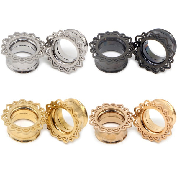 Alisouy 2 pièces vis femmes hommes fleur évasée chair Tunnel bouchons d'oreille en acier inoxydable oreille extenseur jauge cône corps Piercing bijou
