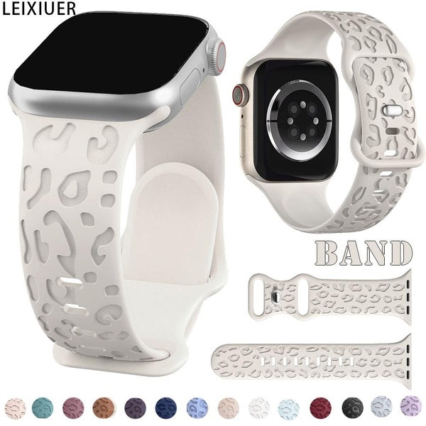 LEIXIUER Silicone Engraved Strap for Smart Watch Ultra 49mm 8 7 45mm 41mm Printing Leopard Sport Soft Bracelet Band for SmartWatch Series Se 6 5 4 3