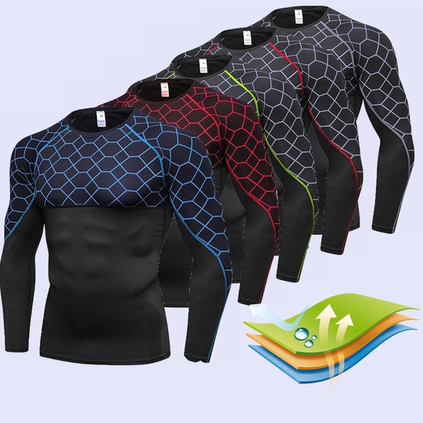 Men Running Fitness T Shirt Quick Dry Long Sleeve Training Sports Jersey Sportswear Tee Breathable Sports Muscle Shirts Gym Tops