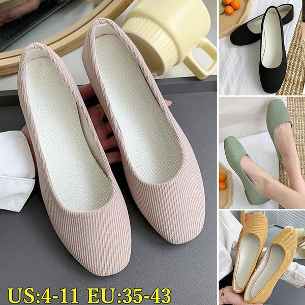 Plus Size Womens Knitted Ballet Flats Shoes Round Toe Flats Shoes Elegant Dress Shoes Slip On Travel Casual Walking Shoes