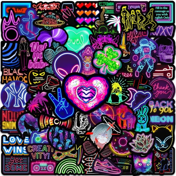 10-50-100Pcs Neon Stickers Reflective Neon Noctilucent Graffiti Stickers for DIY Luggage Laptop Skateboard Motorcycle Bicycle Stickers