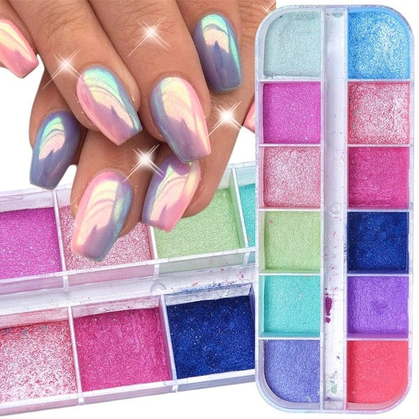 1 Box Chrome Nail Art Glitter Pigment Mirror Dipping Powder Super-fine Colorful Shimmer Pearl Powder Nail Decor Dust