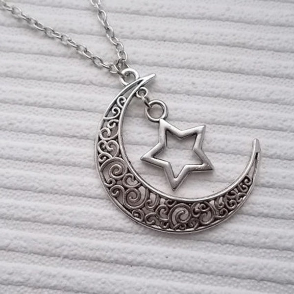 Silver Moon Necklace Moon and Star Necklace Fashion Jewellery Celestial Necklace Handmade Necklace Gift for Women Silver Necklace Moon Star