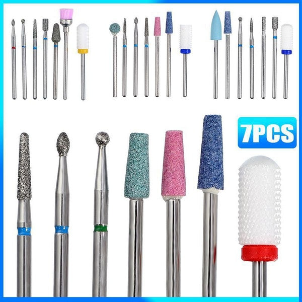 7Pcs Emery Nail Drill Bits Set for Acrylic Nails, 3-32 Inch Diamond Electric Nail File Drill Bit for Remove Acrylic Gel Nails Cuticle Manicure Tools