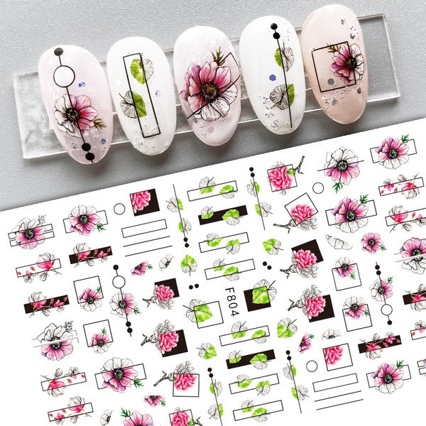 Christmas Halloween Nail Sticker Snowflake Flower Nail Sticker Spring Abstract Black and White Head Butterfly Flower Nail Art DIY Sticker F800-811