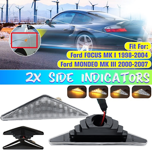 2PCS LED Dynamic Side Marker Turn Signal Light For Ford FOCUS MK1 1998-2004 MONDEO MK3 2000-2007 Sequential Lamp Indicator