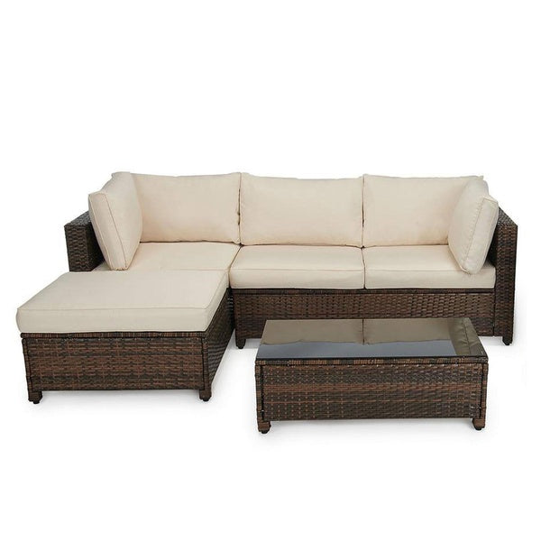 Edyo Living 3-Piece Wicker Modular Patio Furniture Sectional Seating Set, Beige