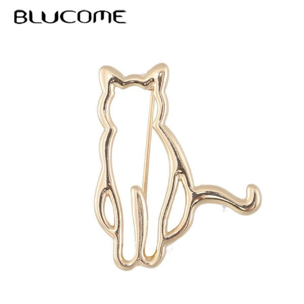 Blucome New Fashion Smooth Surface Cat Brooch Creative Gold Color Alloy Animal Pin Versatile Women Accessories Matron Inn