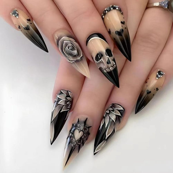 24pcs Halloween Fake Nails Spider Pattern Artificial Nail Tips Pumpkin Spider Ghost Printed Halloween Press on Nails for Girl