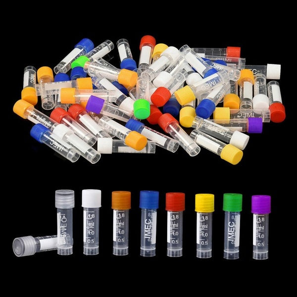 50-100Pcs 1-10ml Lab Plastic Frost Test Tubes Vial Seal Cap, Graduated Marks Centrifuge Tubes Skirted Conical Bottom for Laboratory School Educationa