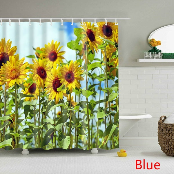 Sunflower bathroom curtain high quality plant environmental shower curtain waterproof shower curtain with plastic hook