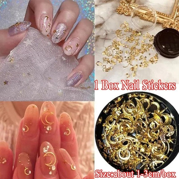 1 Box 3D Nail Art Nail Decorations Stickers Fashion Girls Women Lady Moon with Star Shaped Hollow Out Nail Decals